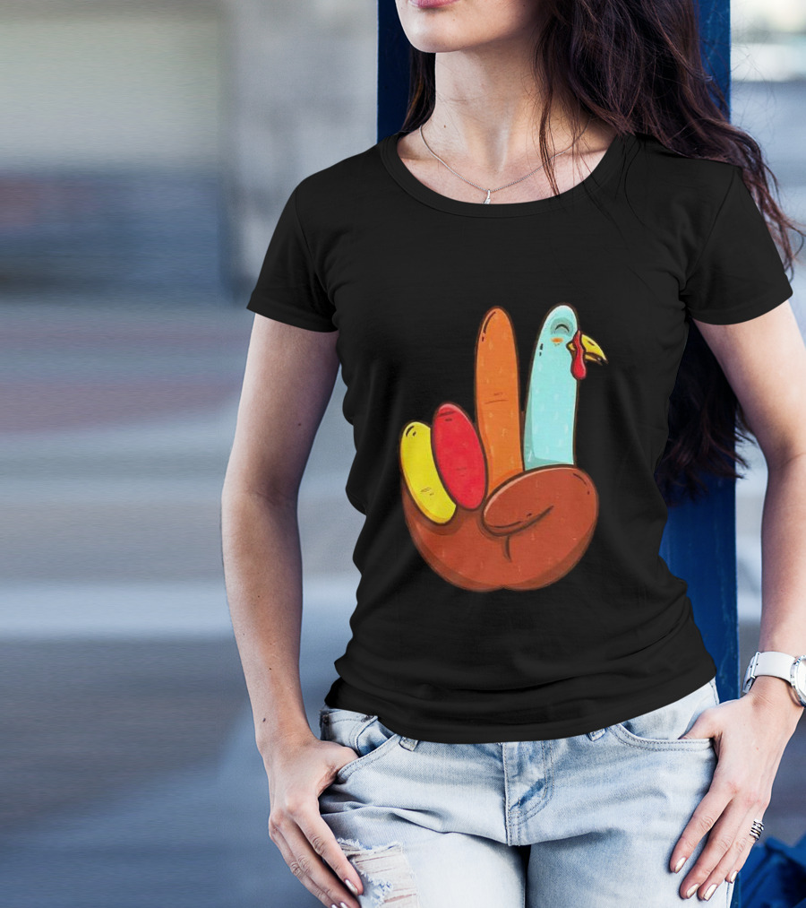 Peace For Turkeys Hand Gesture Turkey Pardon Humor T-Shirt