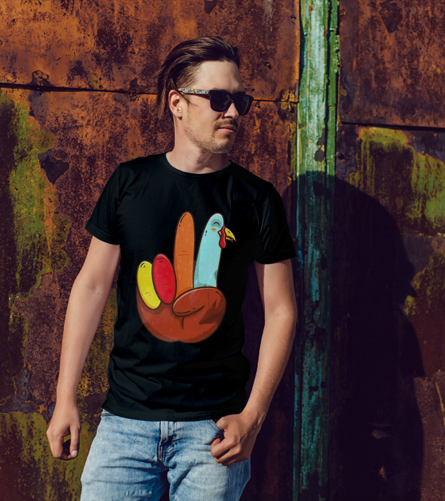Peace For Turkeys Hand Gesture Turkey Pardon Humor T-Shirt