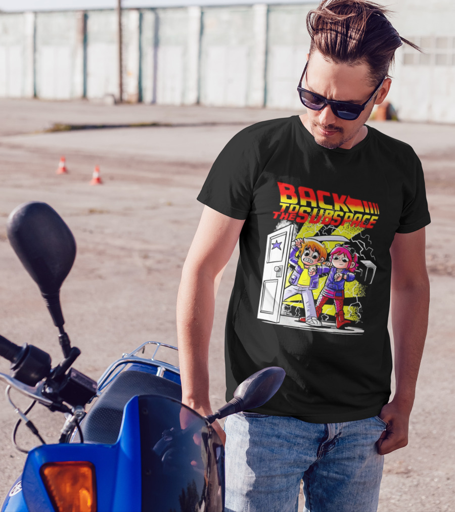 Back To The Subspace Scott Pilgrim And Ramona With Retro Door And Lightning T-Shirt
