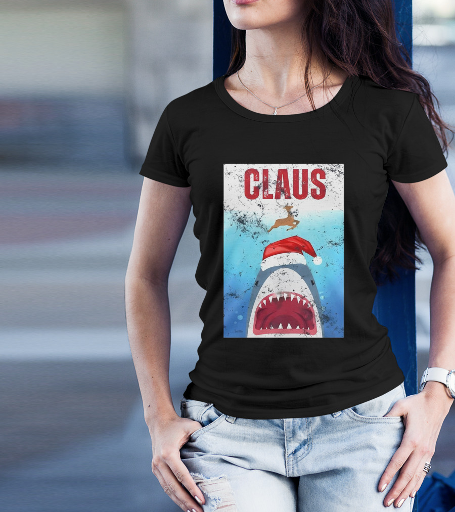 CLAUS Santa Shark Christmas Reindeer T-Shirt