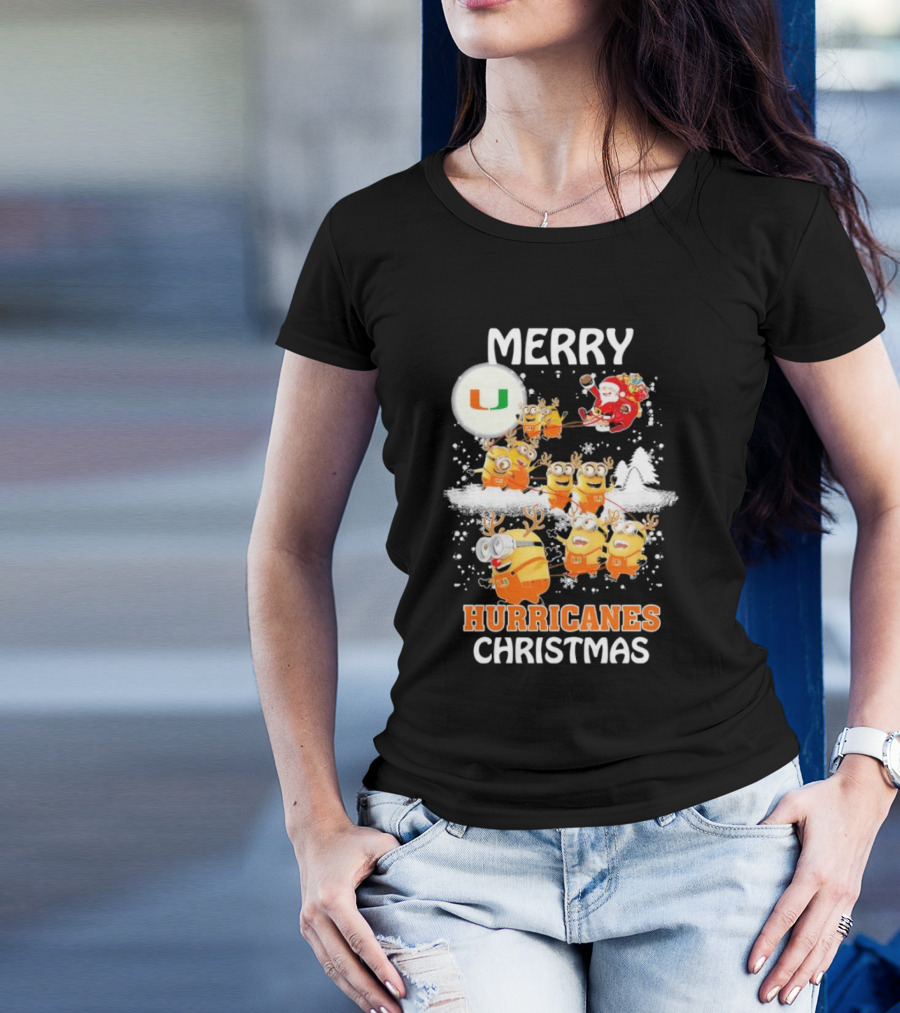 Merry Minions Miami Hurricanes Christmas T-Shirt