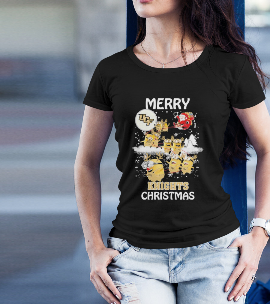 Merry UCF Knights Christmas With Minions And Santa T-Shirt
