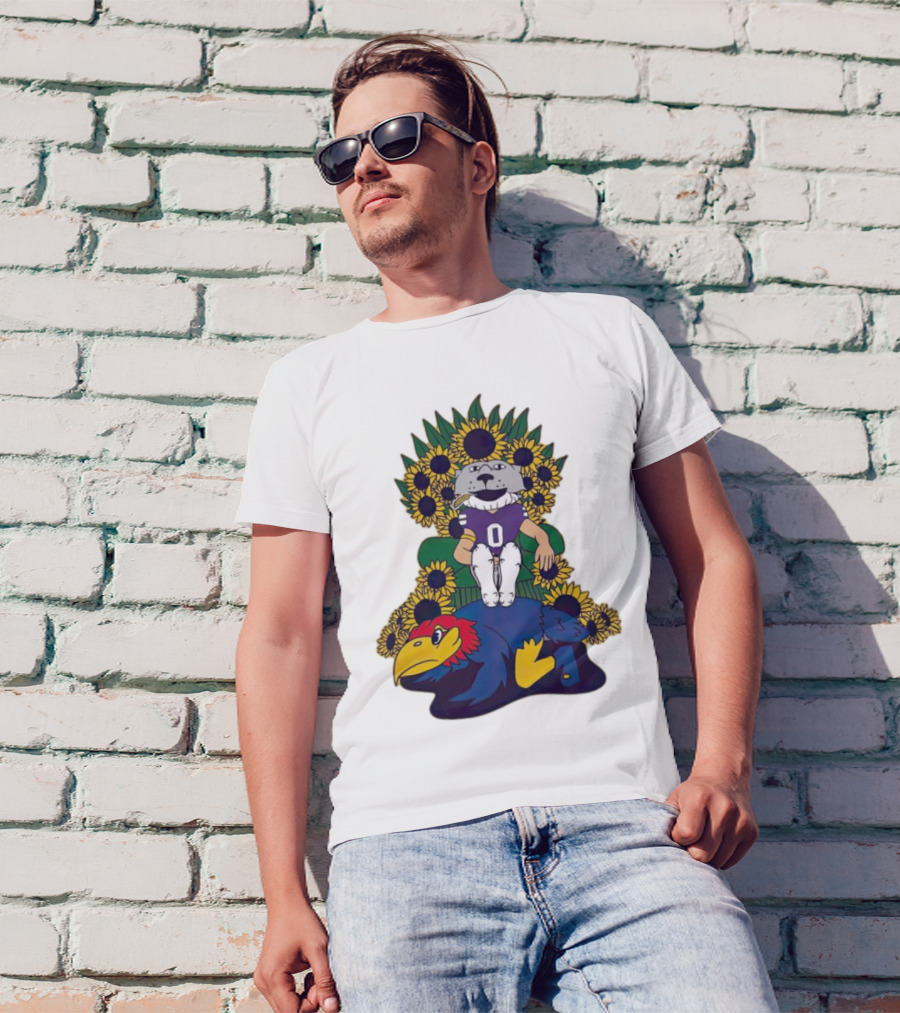 Kansas State Wildcats Mascot Sunflowers Throne With Kansas Jayhawks T-Shirt