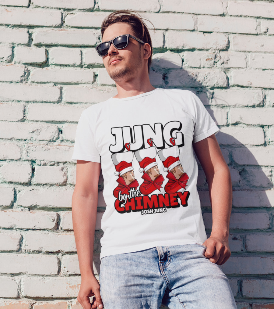 Jung By The Chimney Josh Jung Texas Rangers Santa Hat Bow T-Shirt
