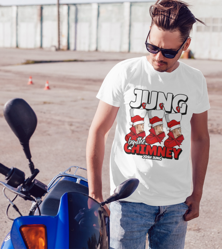 Jung By The Chimney Josh Jung Texas Rangers Santa Hat Bow T-Shirt