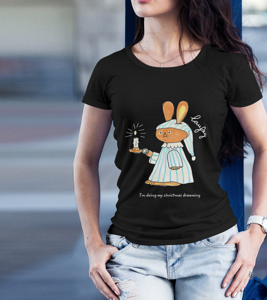 Laufey Bunny In Pajamas Holding Candle I'm Doing My Christmas Dreaming T-Shirt