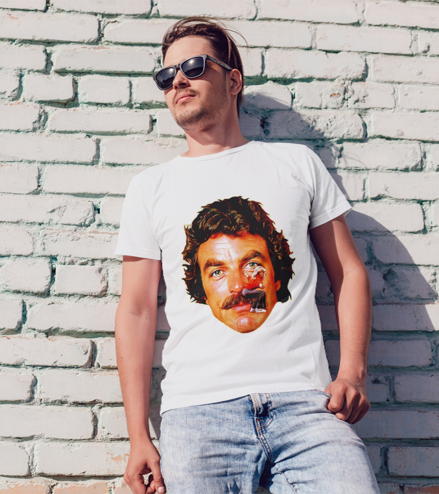 Tom Selleck Mustache Ride Head Portrait With Man T-Shirt