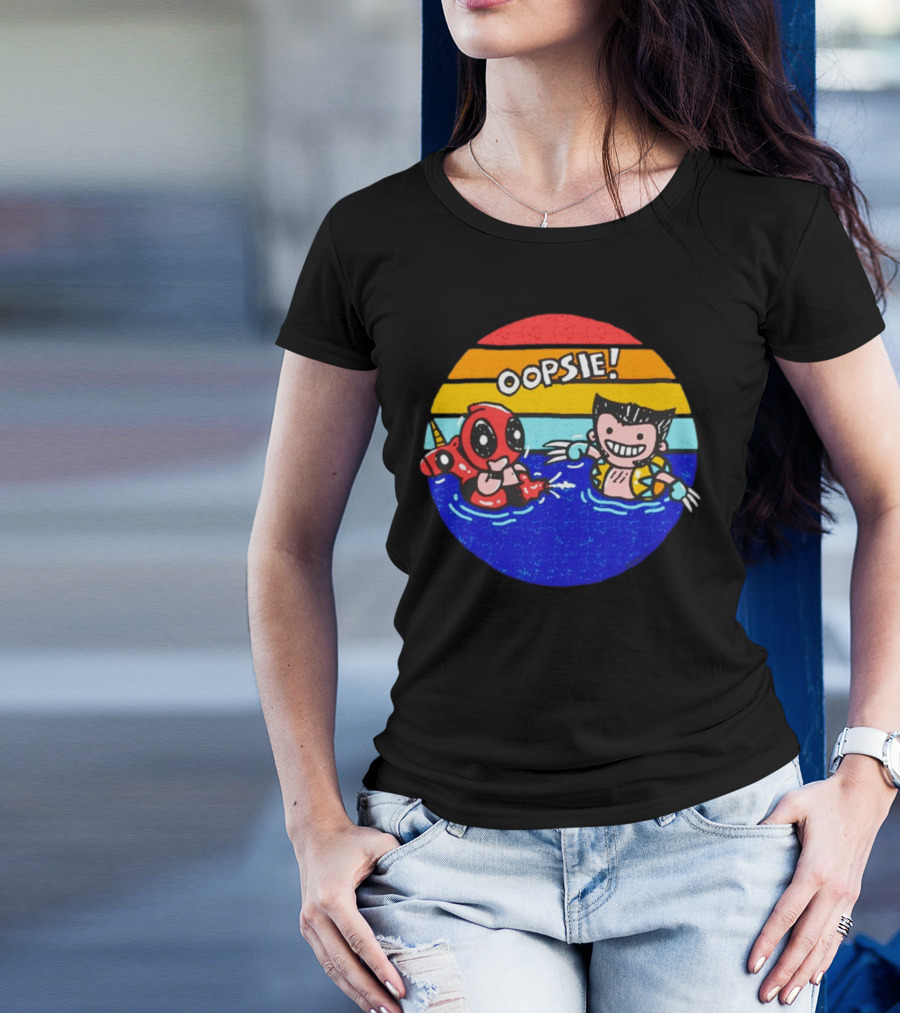 Wolverine Deadpool Oopsie Summer Claws Retro Rainbow Swim Fun T-Shirt