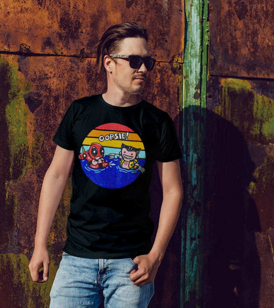 Wolverine Deadpool Oopsie Summer Claws Retro Rainbow Swim Fun T-Shirt