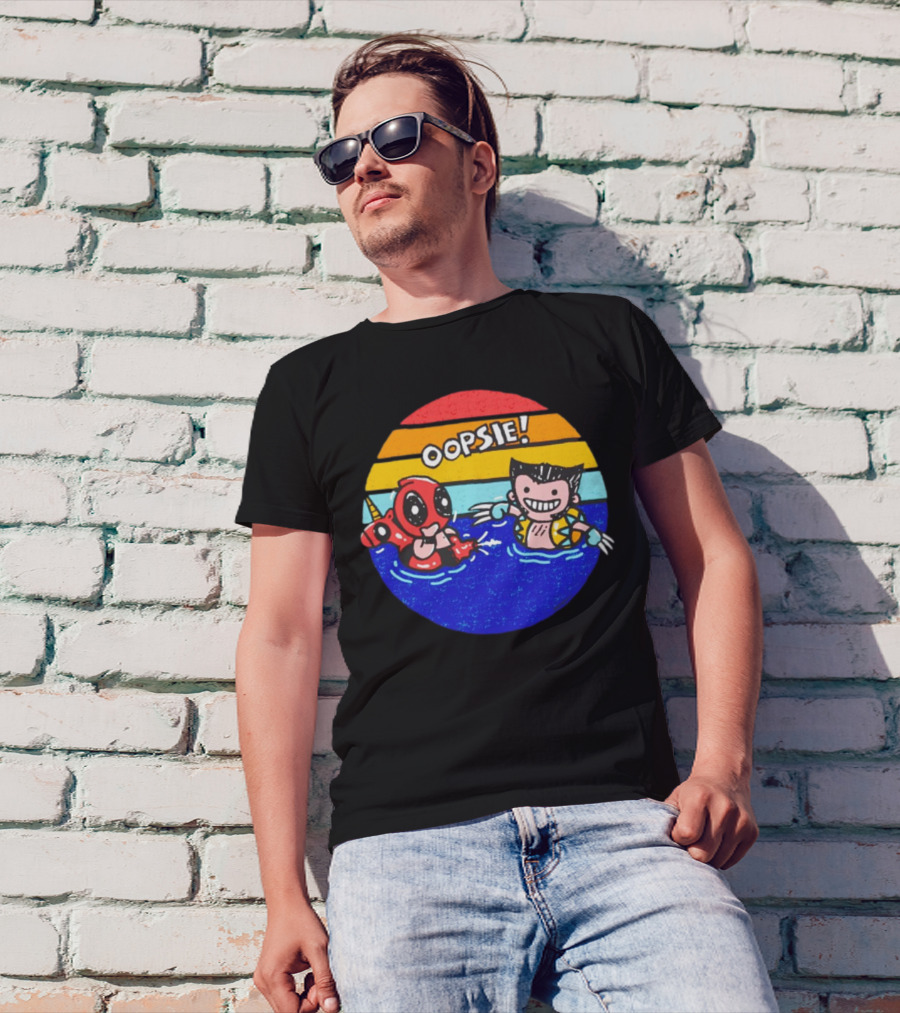 Wolverine Deadpool Oopsie Summer Claws Retro Rainbow Swim Fun T-Shirt