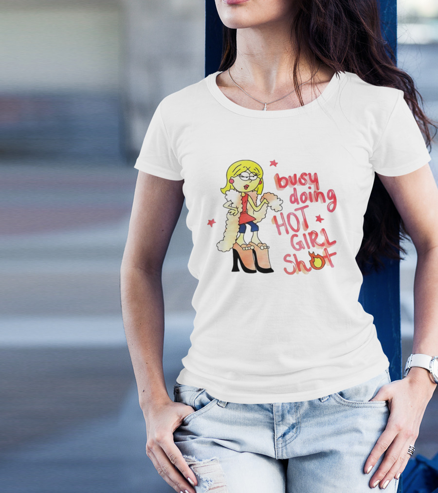 Busy Doing Hot Girl Shot Cartoon Style Fashion Humor T-Shirt