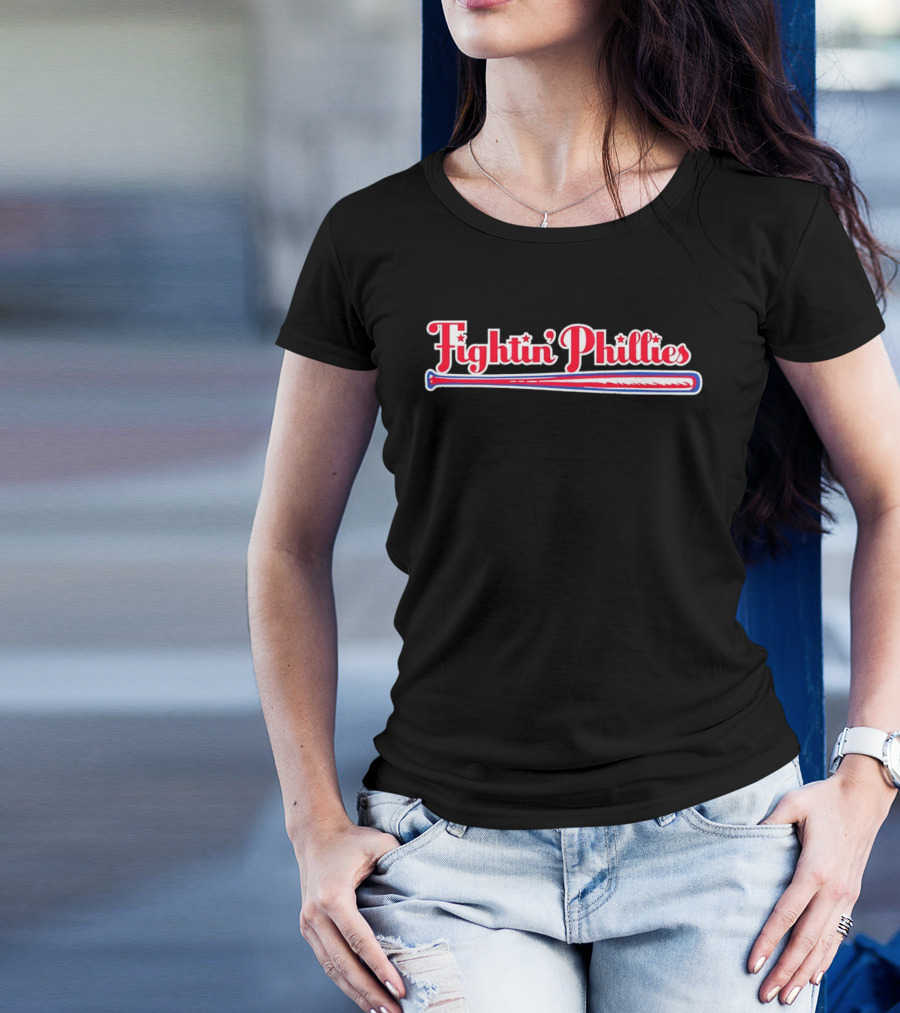 Fightin Phillies Baseball Bat Red Blue Stars T-Shirt