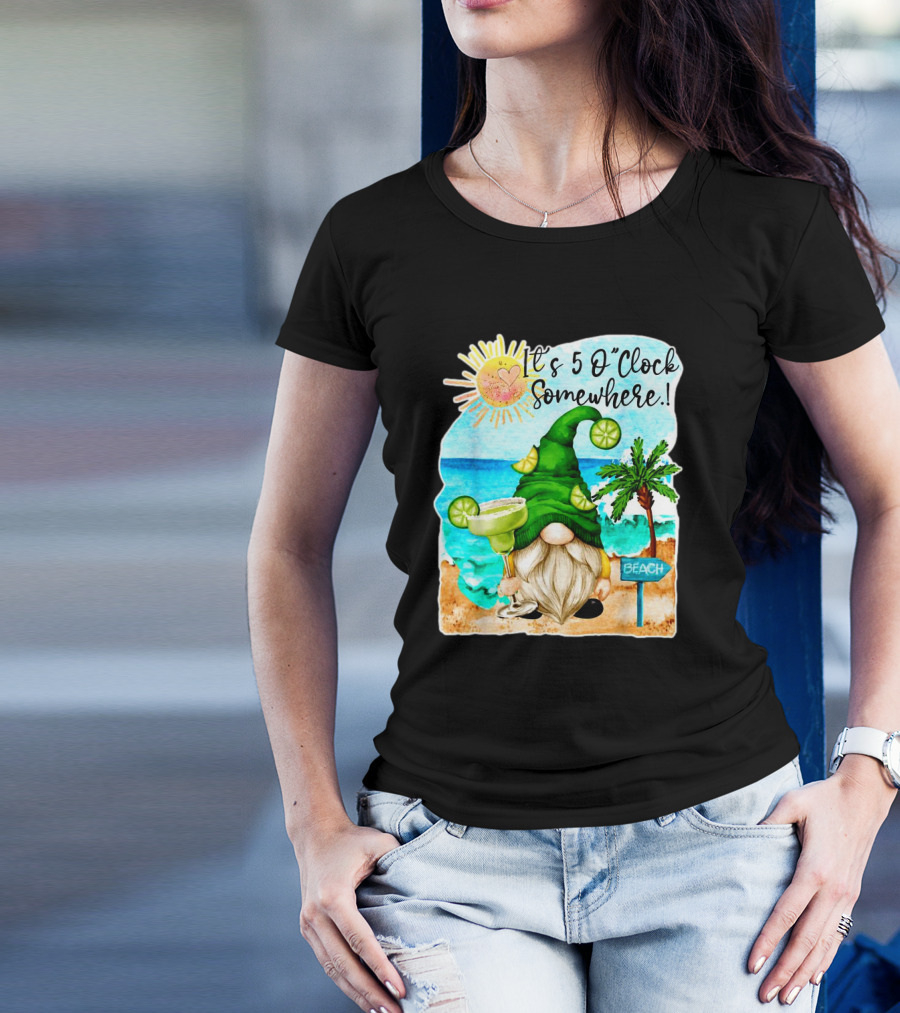 It's 5 O'Clock Somewhere Margarita Gnome Beach Palm Trees T-Shirt