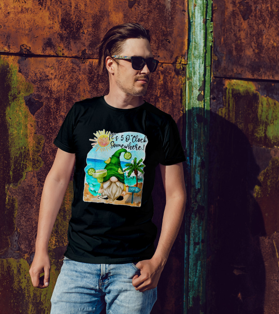 It's 5 O'Clock Somewhere Margarita Gnome Beach Palm Trees T-Shirt