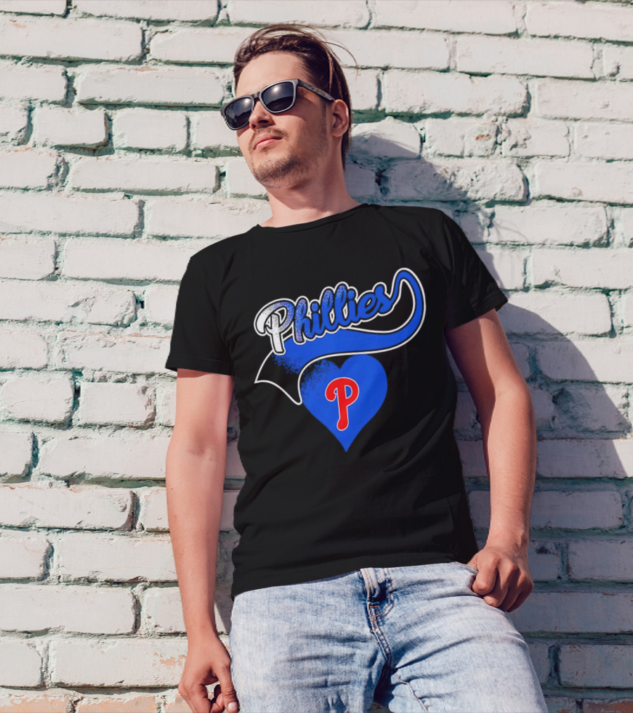 Phillies Heart Blue P Logo Baseball T-Shirt