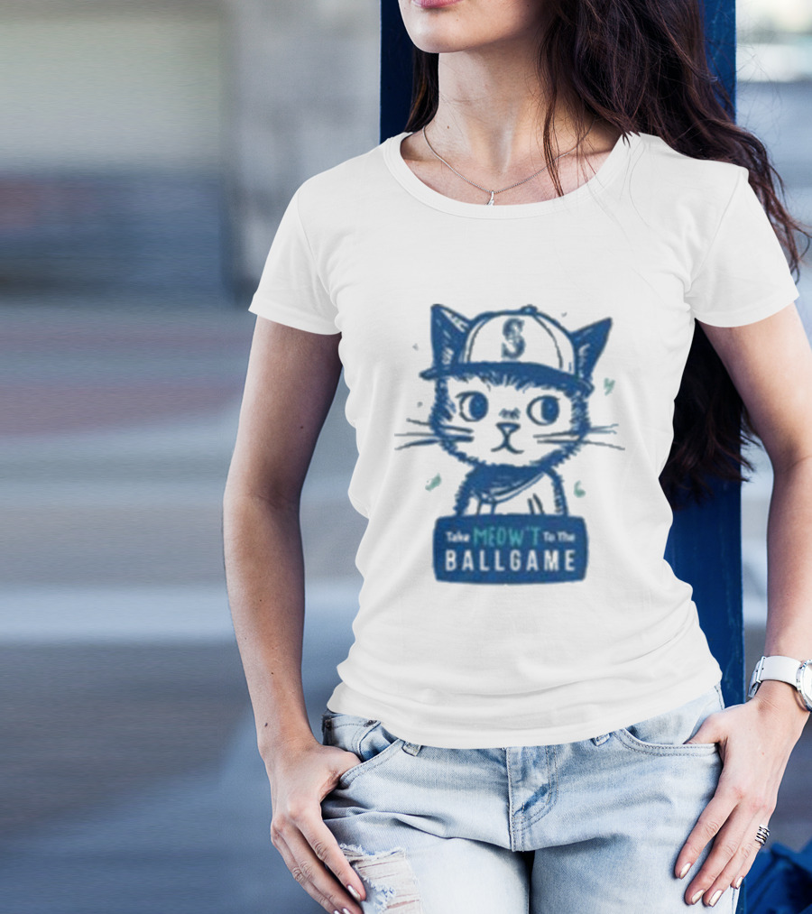 Mariners Take Meow’t To The Ballgame Cat In Baseball Cap T-Shirt