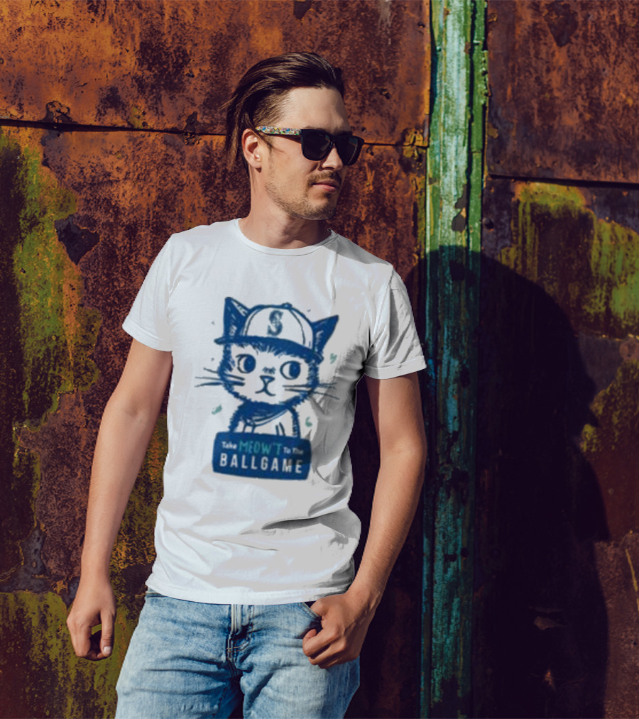 Mariners Take Meow’t To The Ballgame Cat In Baseball Cap T-Shirt