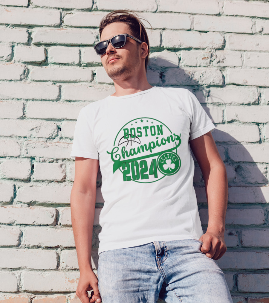Boston Celtics Champions 2024 NBA Basketball Clover Emblem T-Shirt