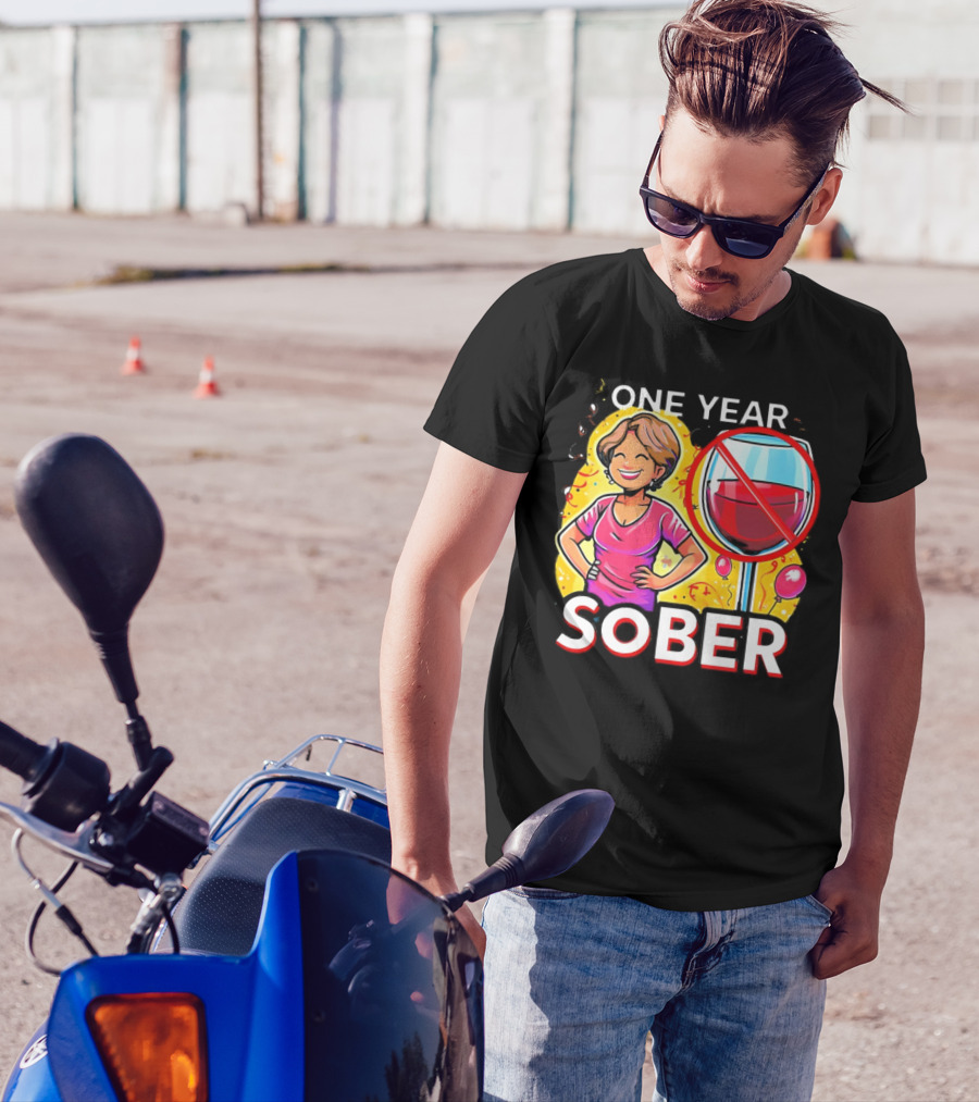 One Year Sober Celebration With Joyful Woman And No Wine T-Shirt