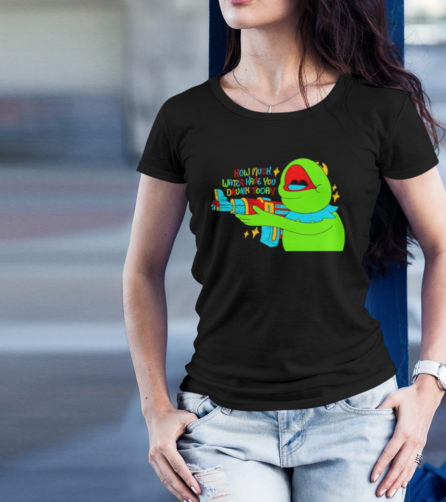 Kermit How Much Water Have You Drunk Today Gun Drawing T-Shirt