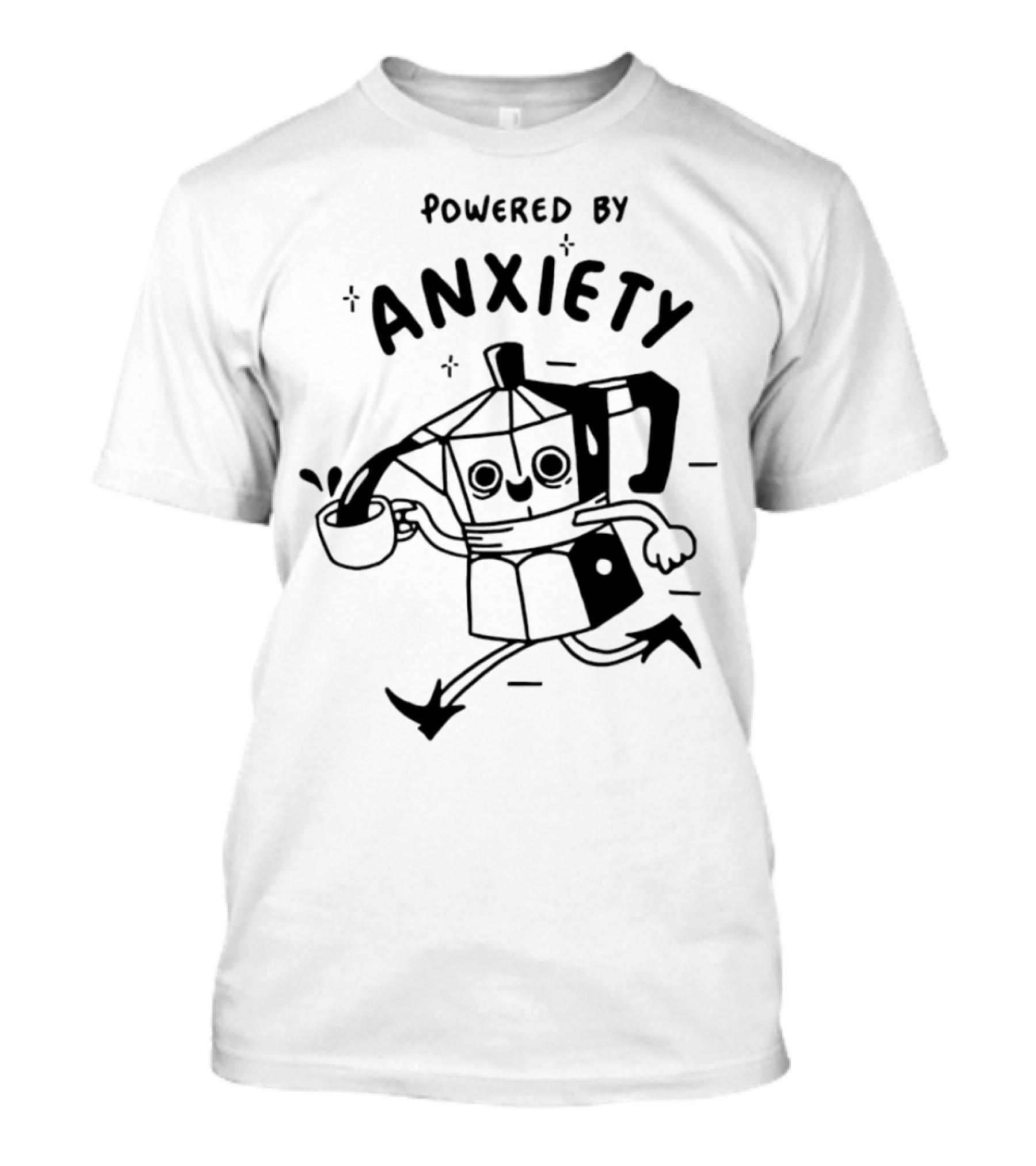 Kazisvet Powered By Anxiety Energetic Coffee Pot Cartoon T-Shirt