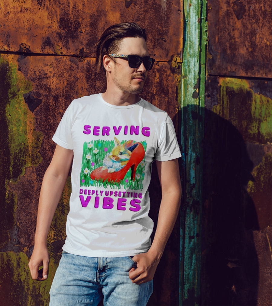 Serving Deeply Upsetting Vibes Bunny In Red High Heel With Flowers T-Shirt