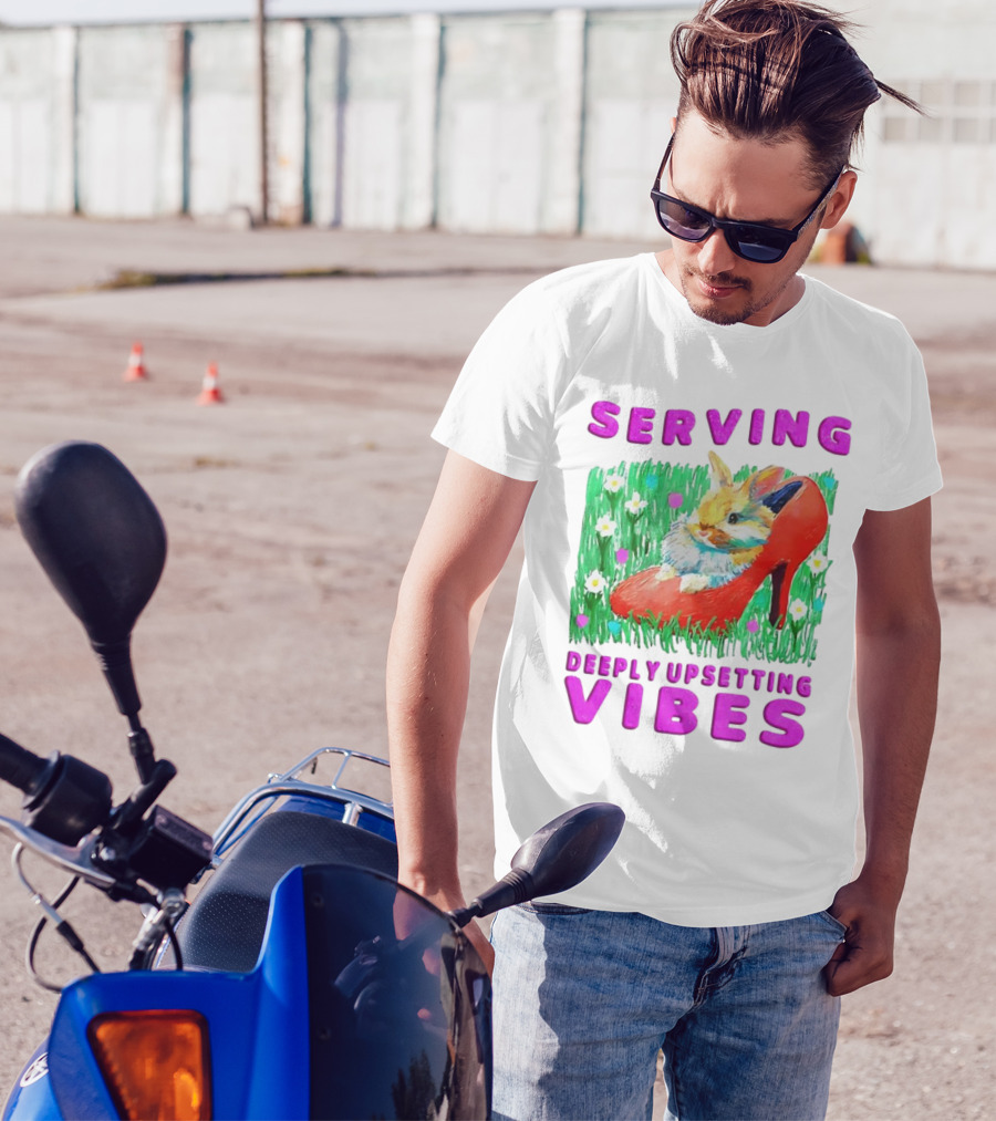 Serving Deeply Upsetting Vibes Bunny In Red High Heel With Flowers T-Shirt