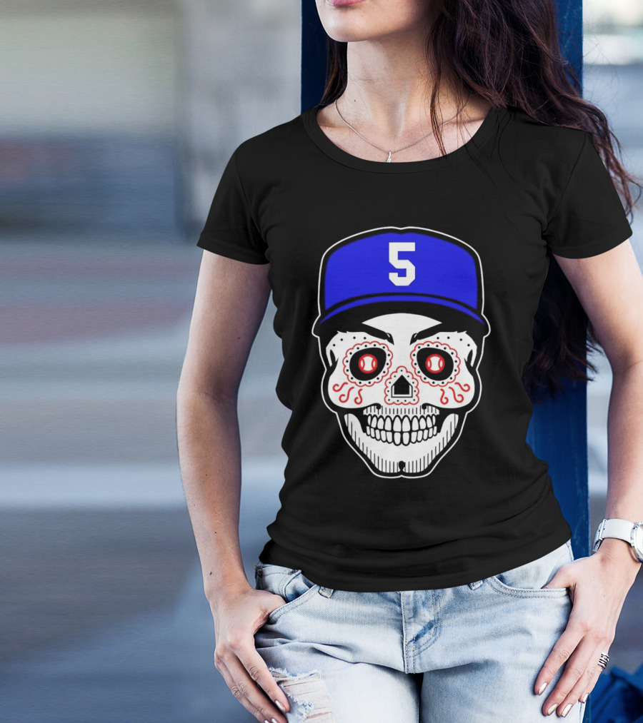 Freddie Freeman Sugar Skull Design Los Angeles Dodgers Number 5 Baseball Cap T-Shirt