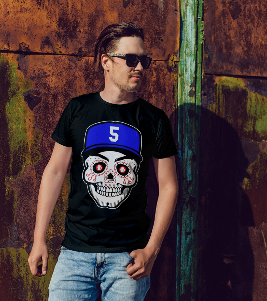 Freddie Freeman Sugar Skull Design Los Angeles Dodgers Number 5 Baseball Cap T-Shirt