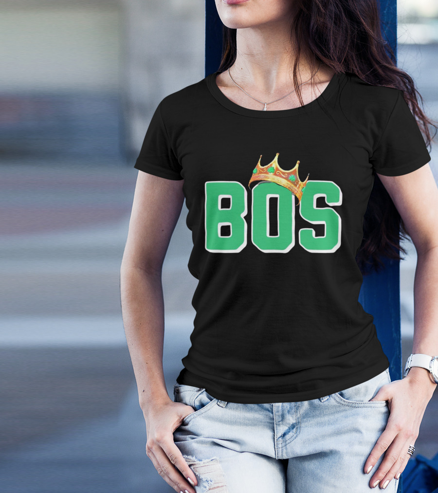 BOS Boston Basketball Champions Crown Symbol Green Letters T-Shirt