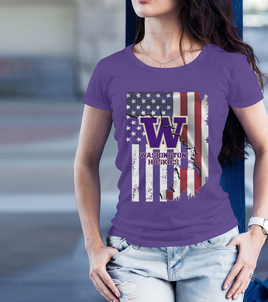 Washington Huskies W Logo American Flag T-Shirt