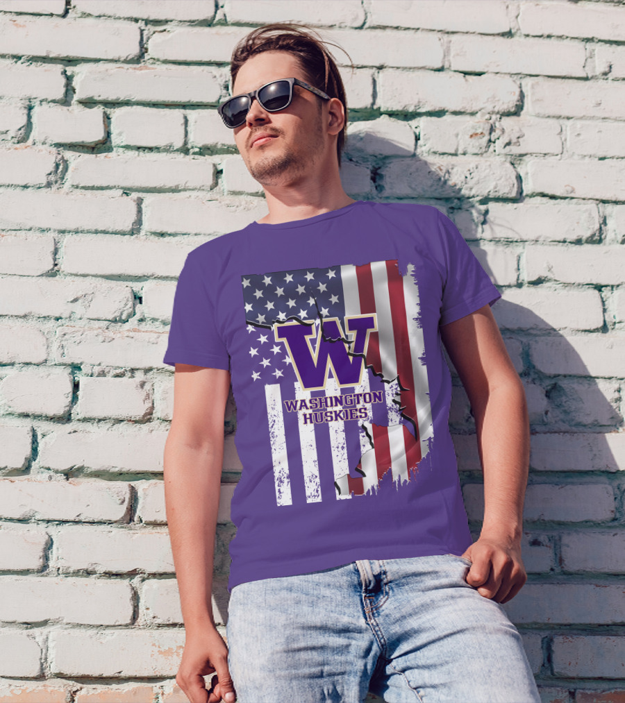 Washington Huskies W Logo American Flag T-Shirt