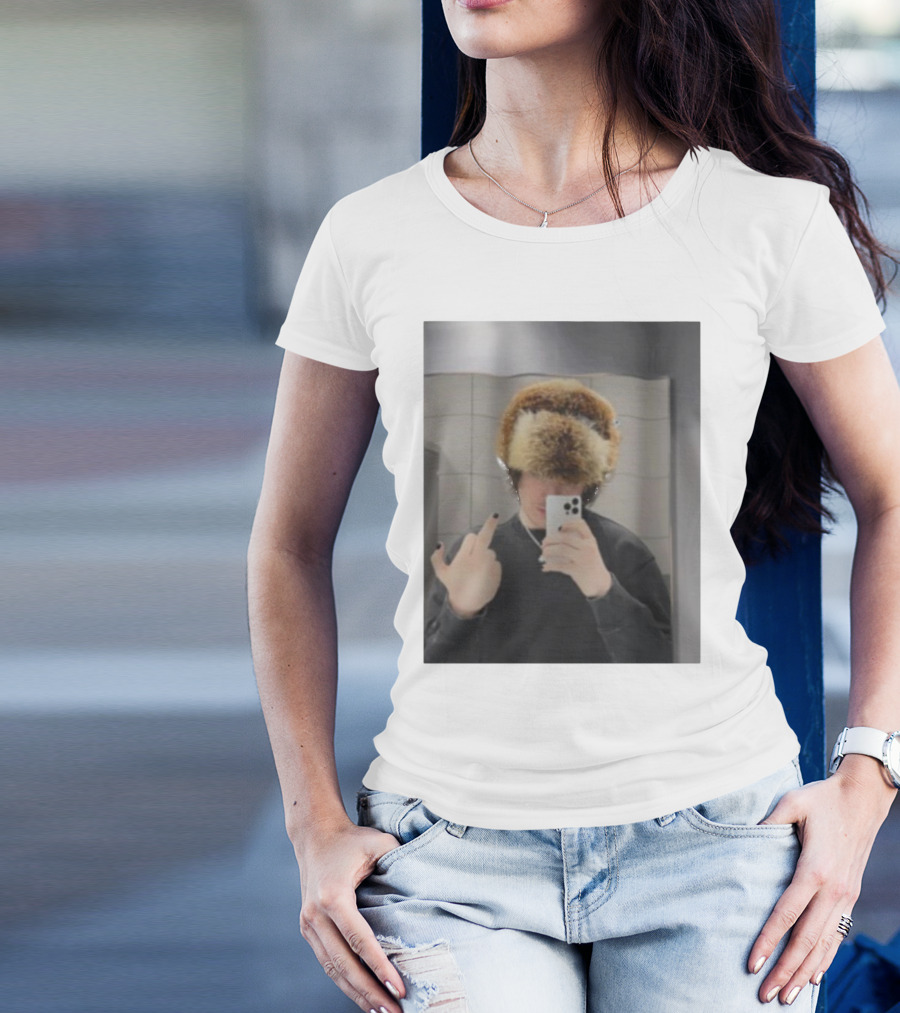 Ryannice Middle Finger Furry Hat Mirror Selfie Black Nails T-Shirt