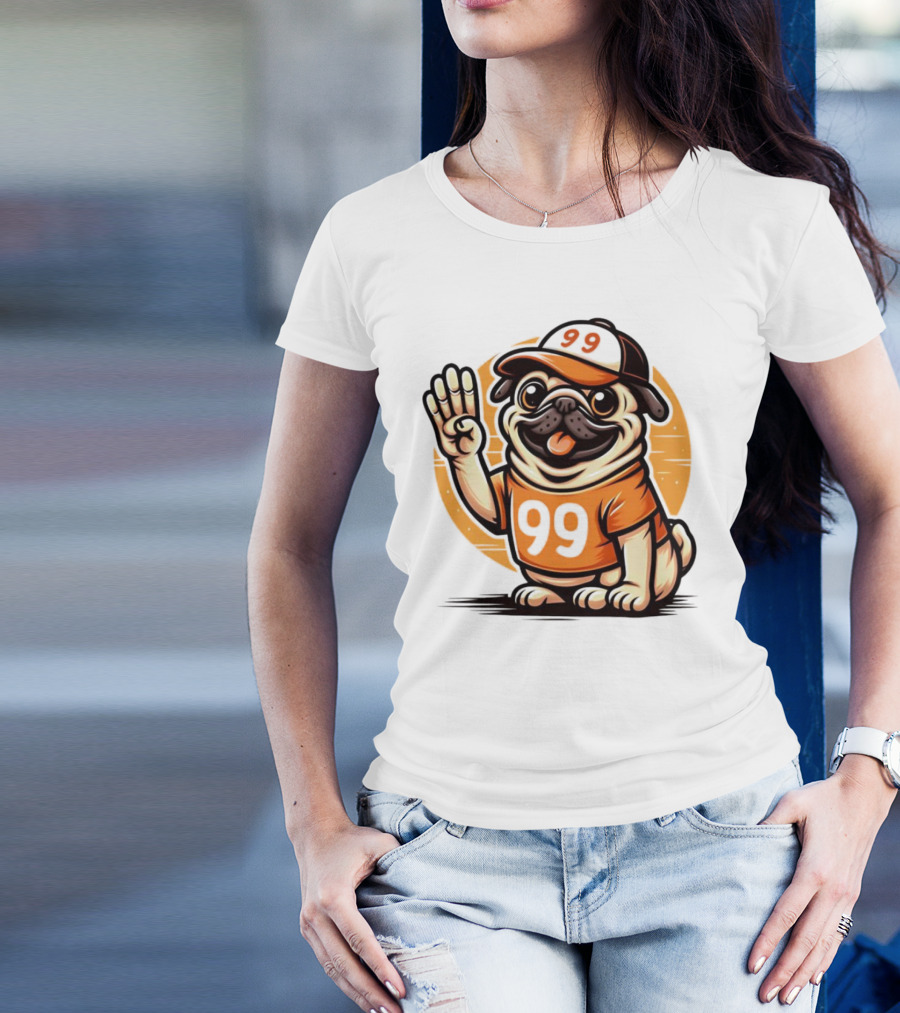 99 Pug Dog Sports Cap And Jersey With Number T-Shirt