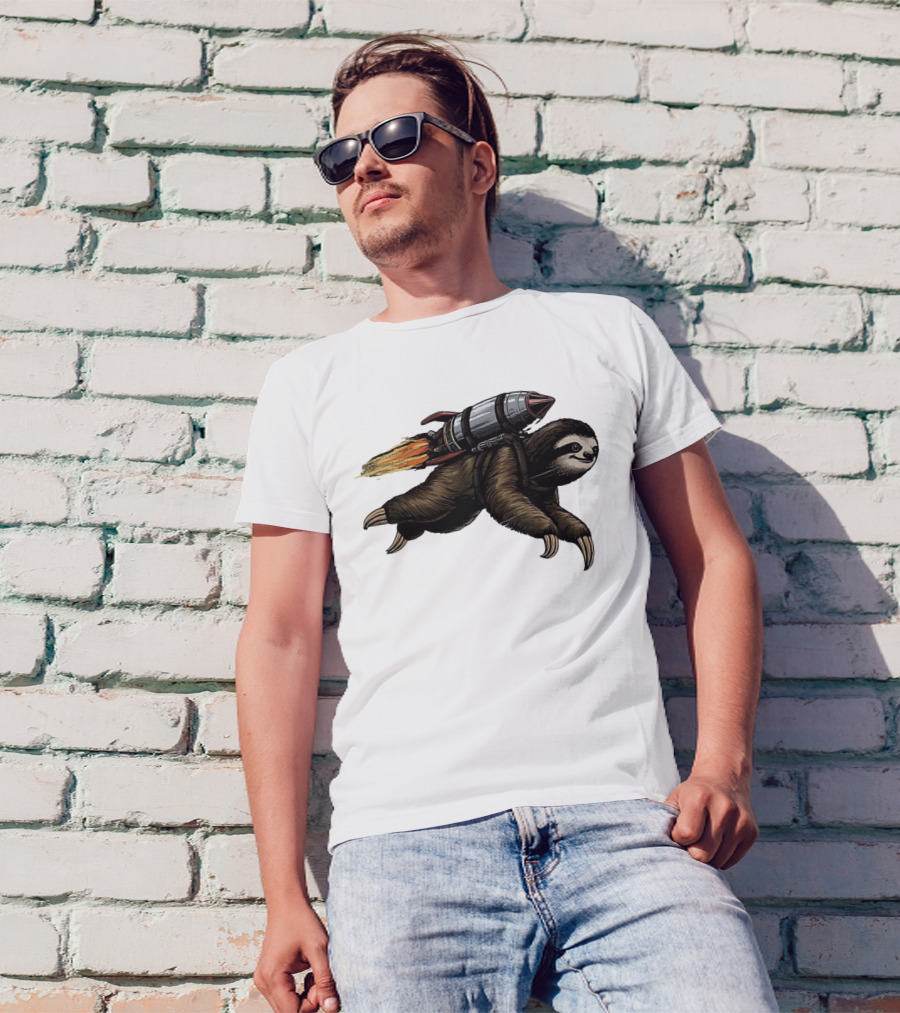 Sloth With Rocket-Powered Jetpack In Flight T-Shirt