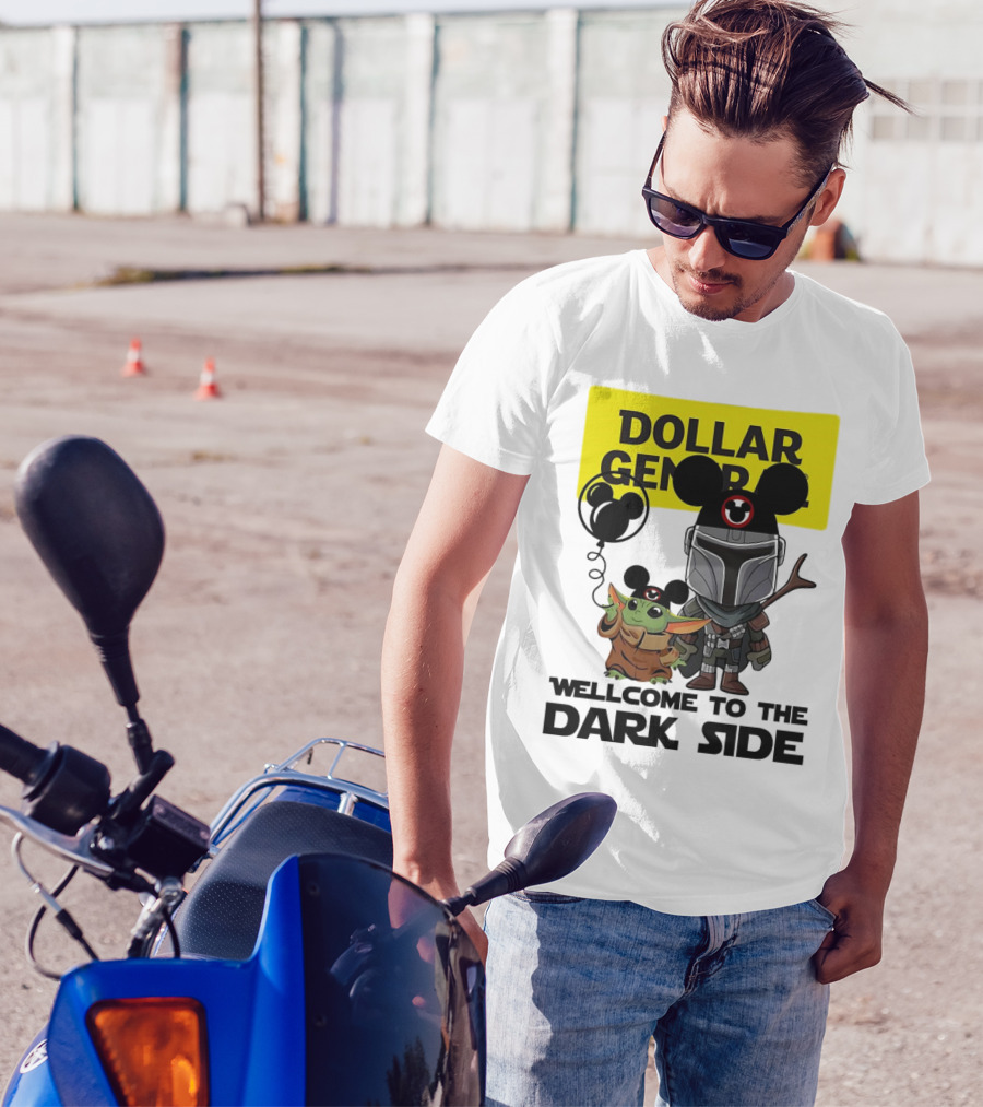 Dollar General Welcome To The Dark Side With Baby Yoda And Mandalorian Mickey Ears T-Shirt