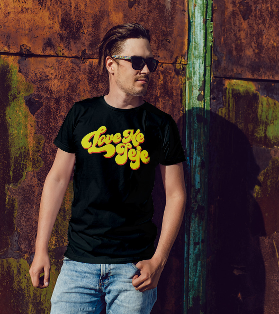 Love Me Jeje Retro Style Text Yellow And Red Groovy Font T-Shirt