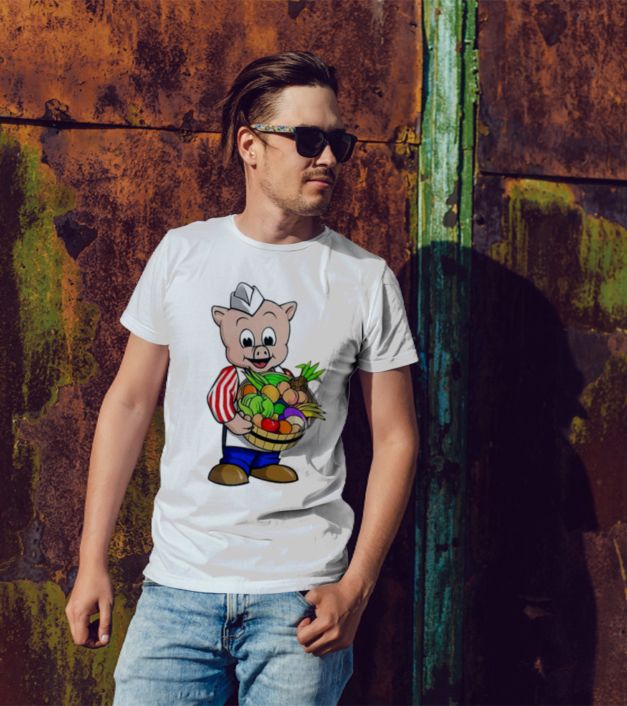 Piggly Wiggly Palmetto Pig With Basket Of Fresh Vegetables T-Shirt