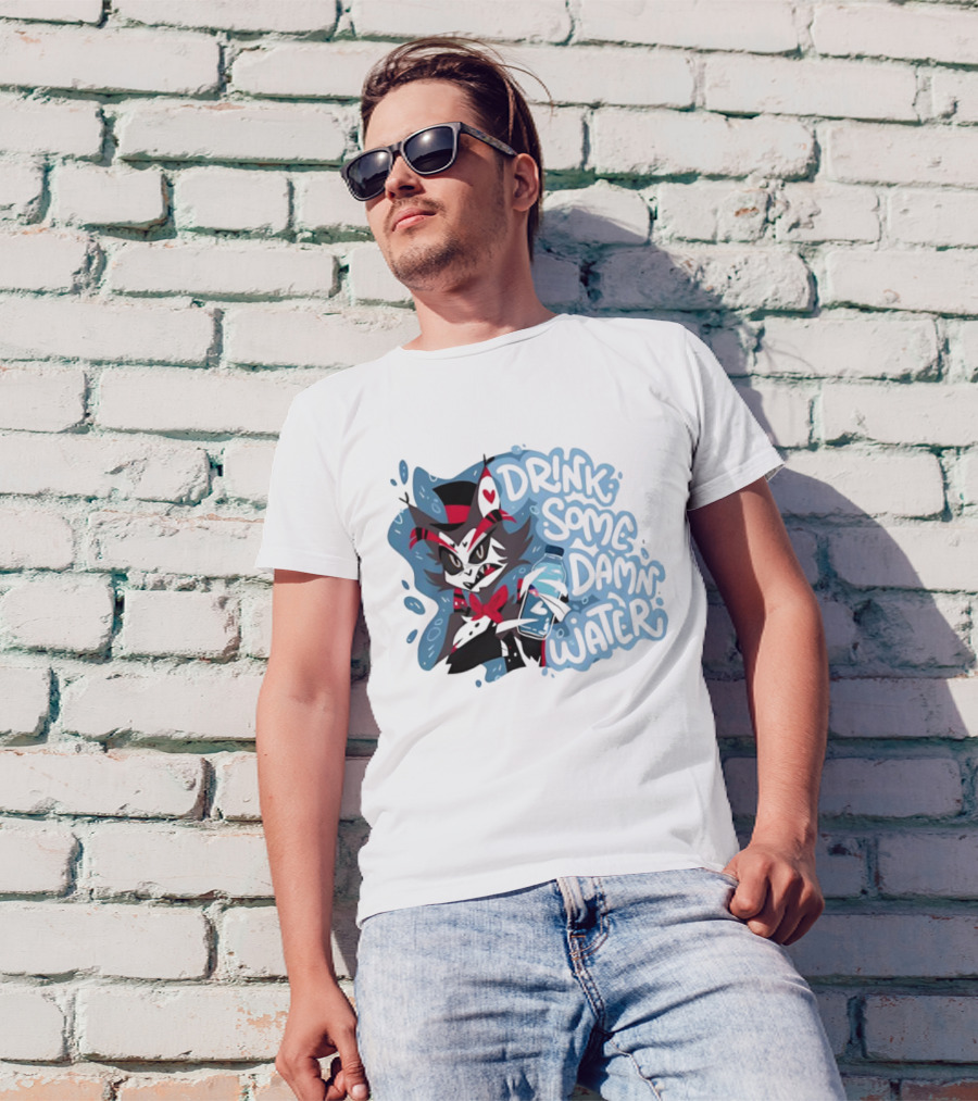 Drink Some Damn Water Wolf Holding Bottle T-Shirt