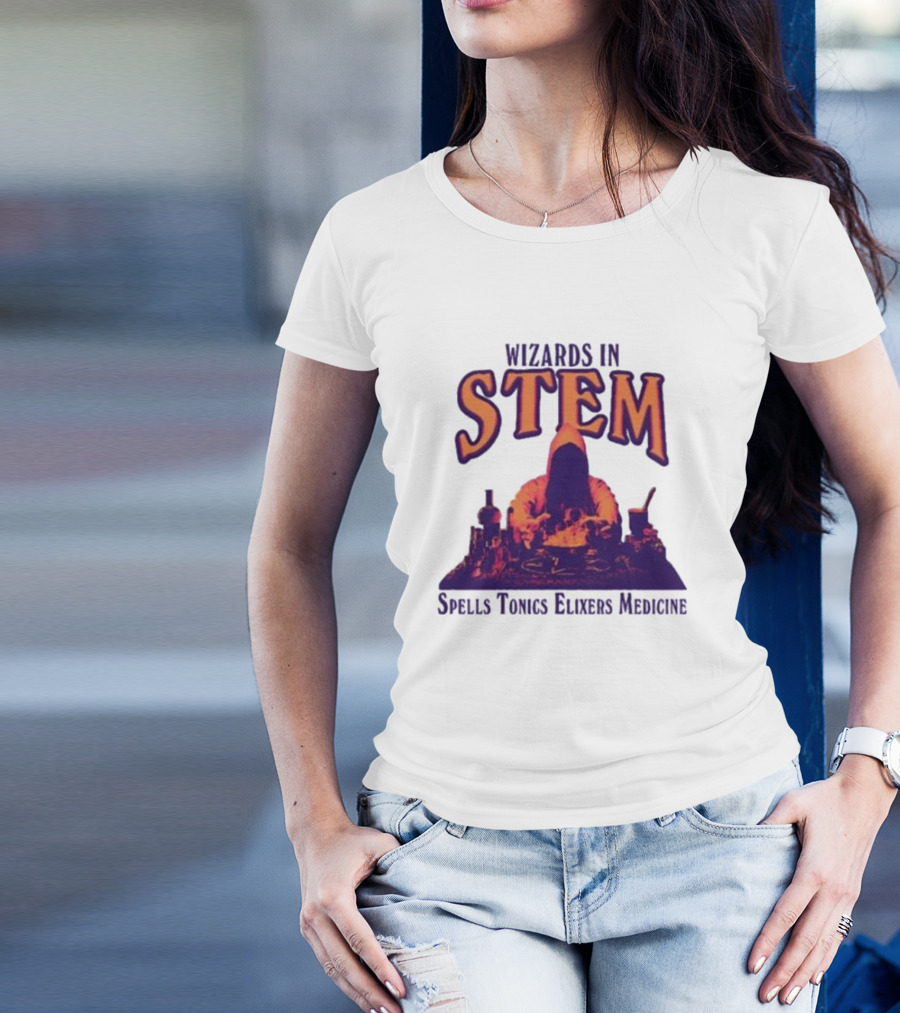 Wizards In STEM Spells Tonics Elixers Medicine Hooded Figure With Potions T-Shirt