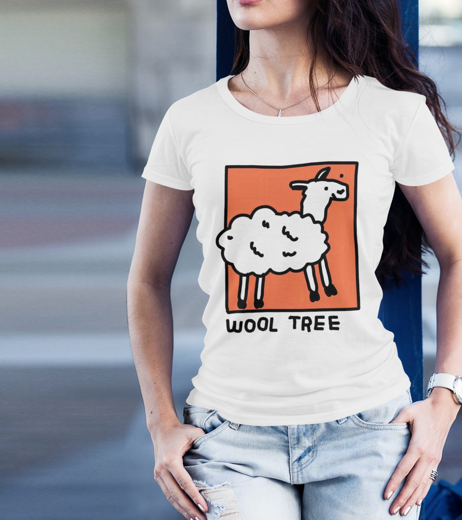 Wool Tree Black Sheep Illustration On Orange Background T-Shirt