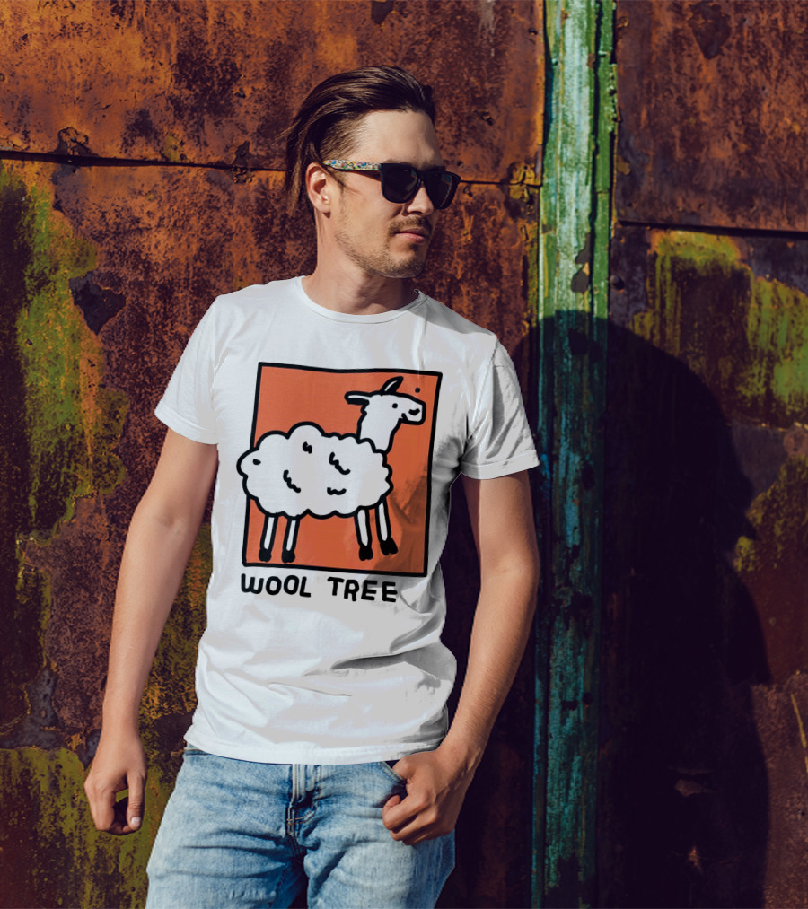 Wool Tree Black Sheep Illustration On Orange Background T-Shirt