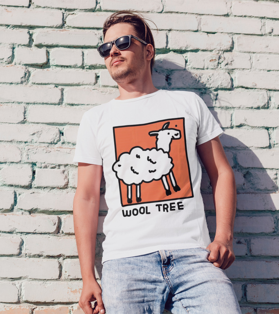 Wool Tree Black Sheep Illustration On Orange Background T-Shirt