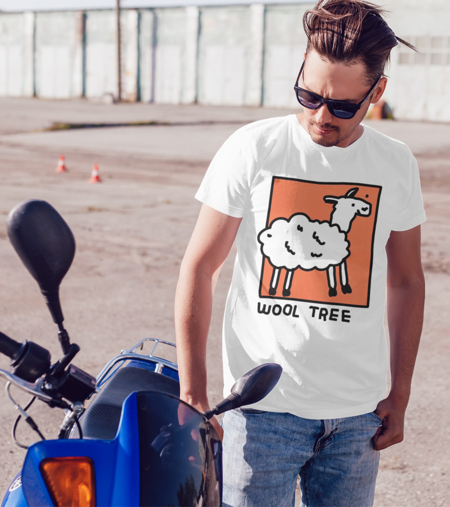 Wool Tree Black Sheep Illustration On Orange Background T-Shirt