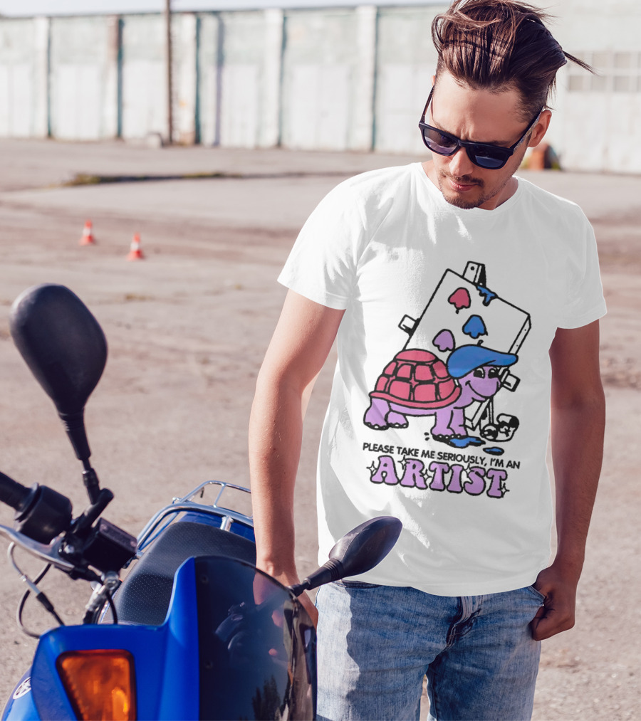 Please Take Me Seriously I'm An Artist Turtle With Paint Palette And Easel T-Shirt