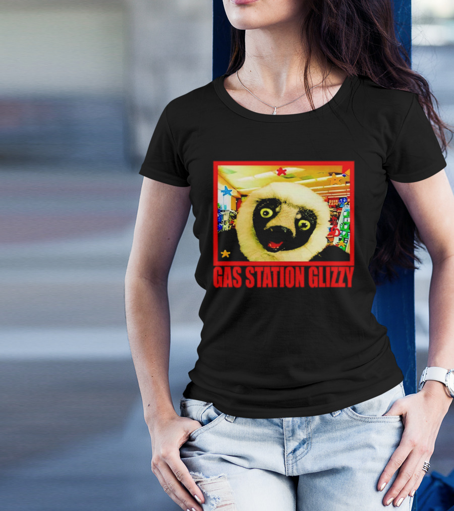 Gas Station Glizzy Funny Lemur Cartoon Inside Store T-Shirt
