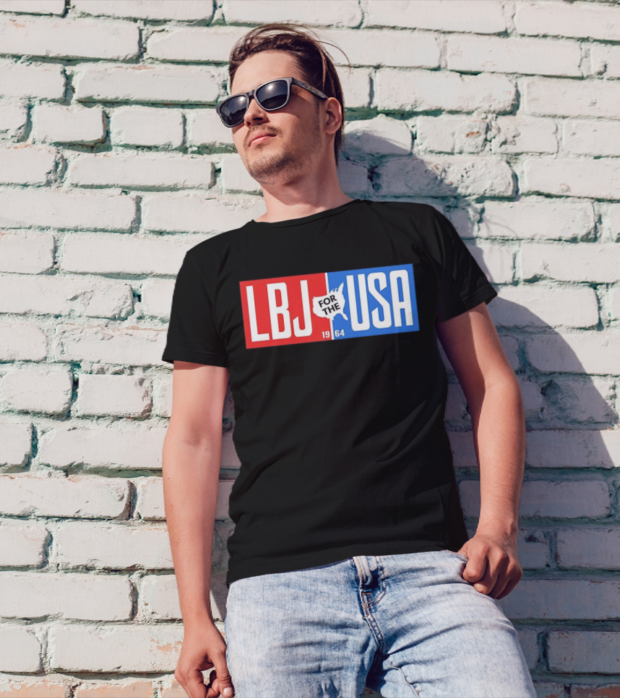 LBJ For The USA 1964 Vintage Political Campaign Red White Blue USA Map T-Shirt