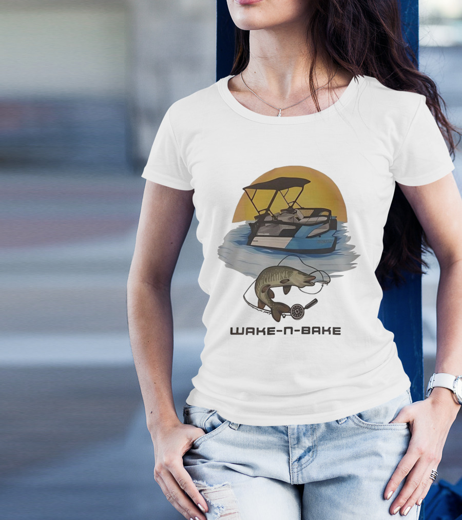 Wake N Bake Fishing Boat Sunrise Catch T-Shirt
