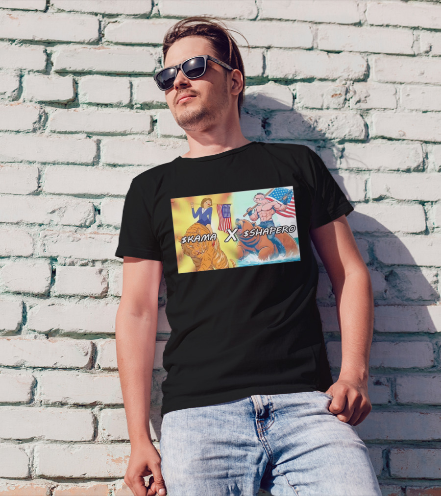 Kama X Shapero USA Cartoon Tiger Bear Flag Showdown T-Shirt