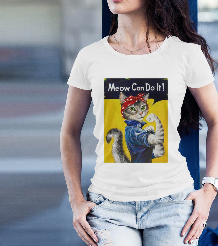 Meow Can Do It Rosie The Riveter Cat Red Bandana T-Shirt